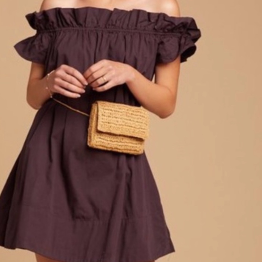 Free People Off-Shoulder Ruffle Mini Dress in Plum